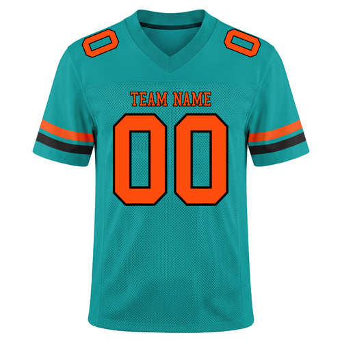 Custom Aqua Orange-Black Mesh Football Jersey