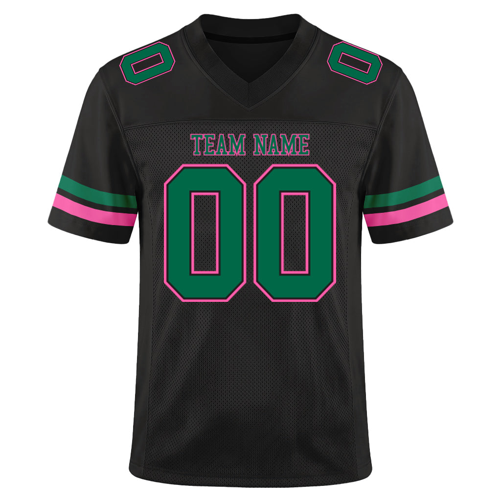 Custom Black Kelly Green-Pink Mesh Football Jersey