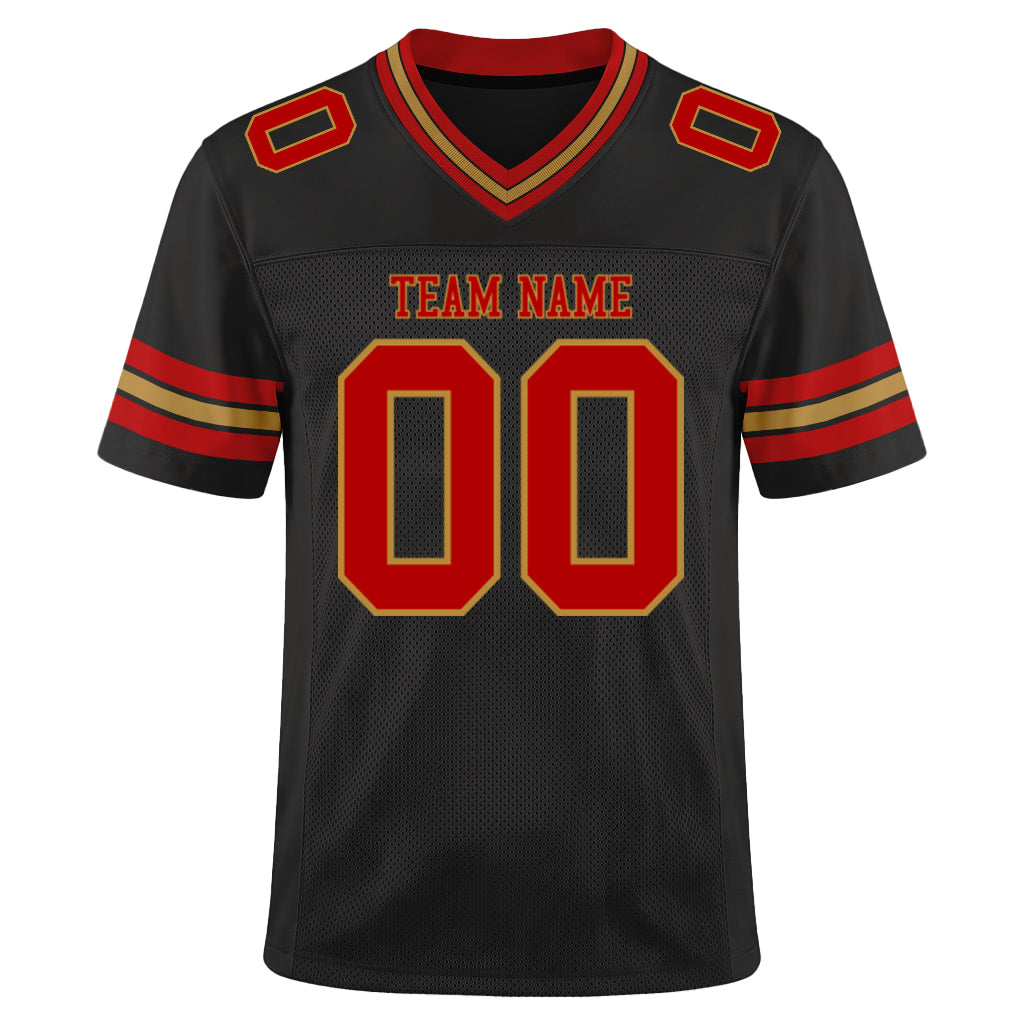 Custom Black Red-Old Gold Mesh Football Jersey