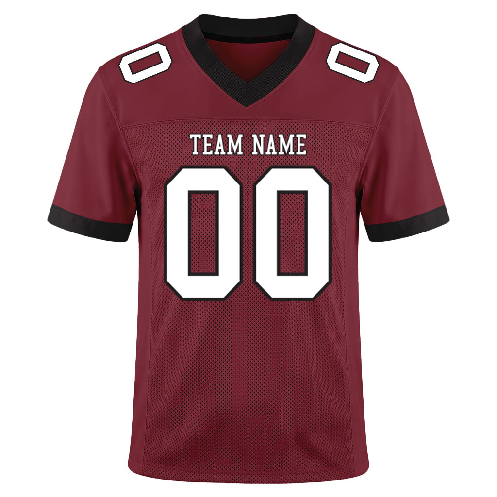 Custom Burgundy White-Black Mesh Football Jersey