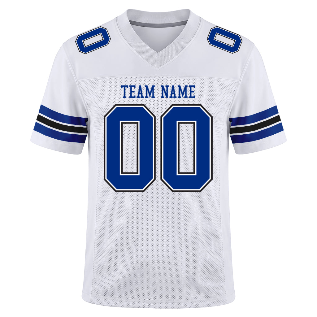 Custom White Royal-Black Mesh Football Jersey
