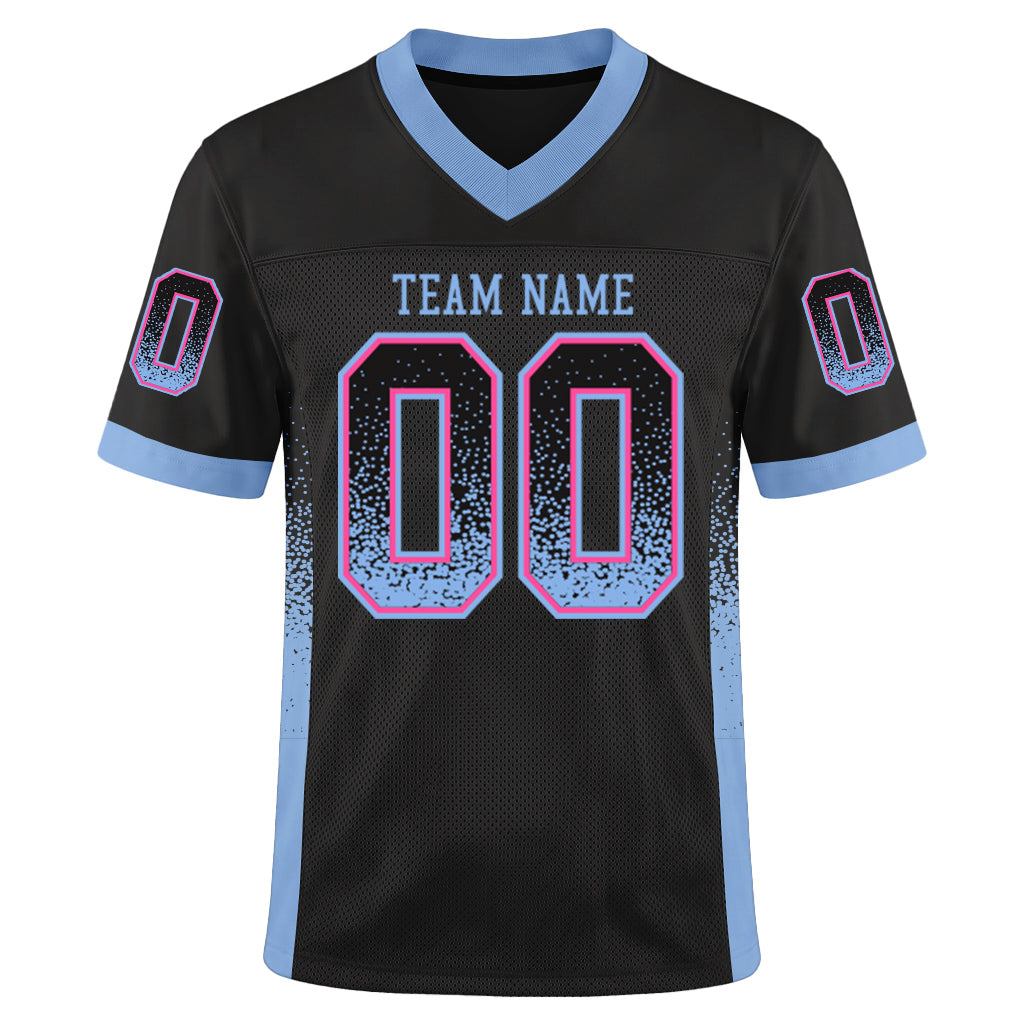 Custom Black Light Blue-Pink Mesh Drift Fashion Mesh Football Jersey