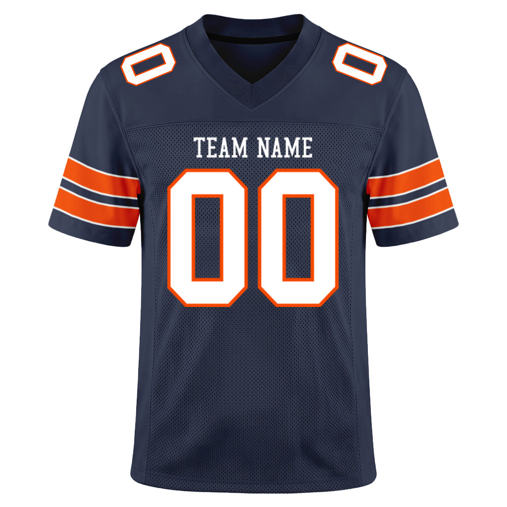 Custom Navy White-Orange Mesh Football Jersey