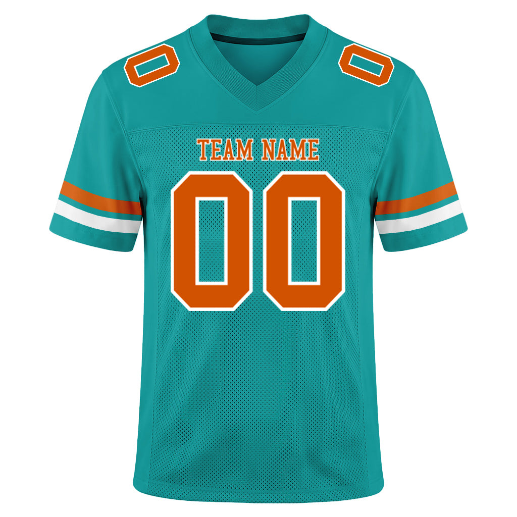 Custom Aqua Texas Orange-White Custom Name Mesh Football Jersey