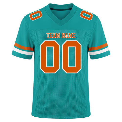 Custom Aqua Texas Orange-White Custom Name Mesh Football Jersey