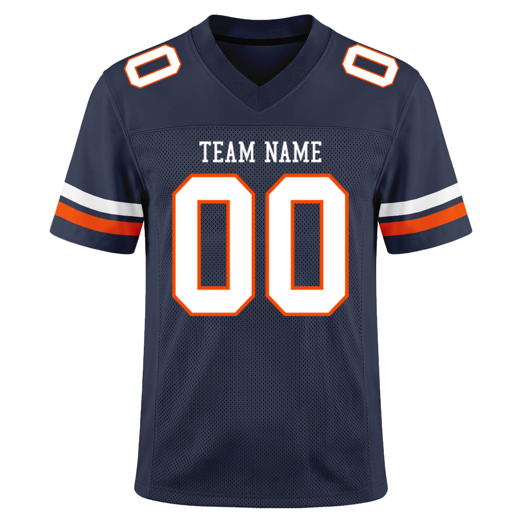 Custom Navy White-Orange Mesh Football Jersey
