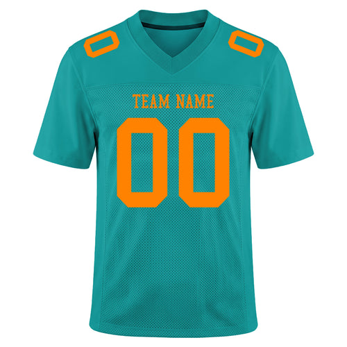 Custom Aqua Bay Orange Mesh Football Jersey