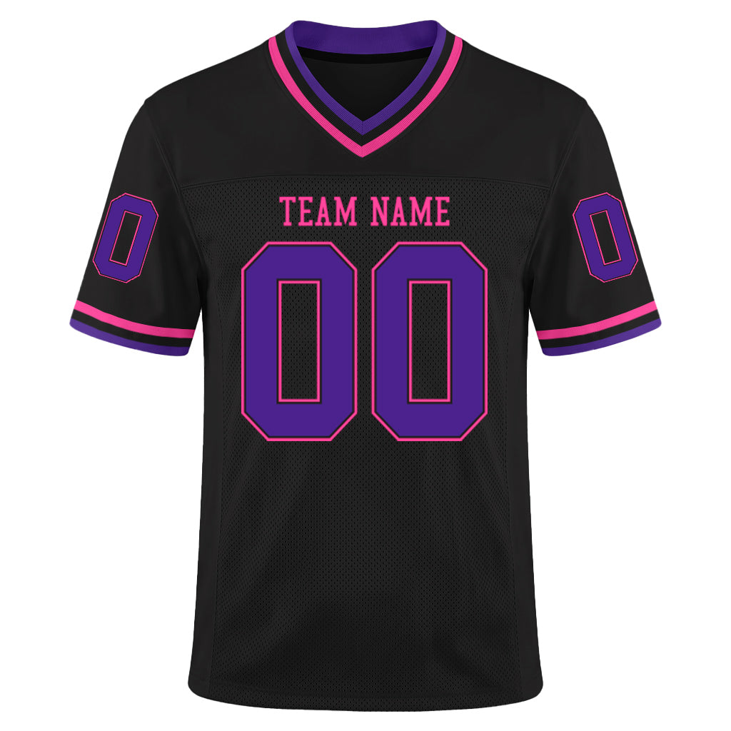 Custom Black Purple-Pink Mesh Football Jersey