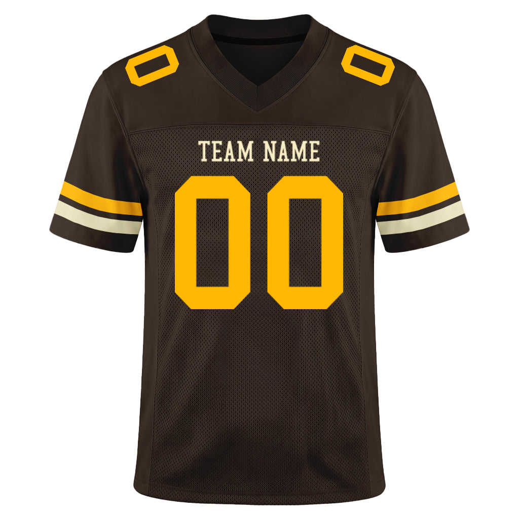 Custom Brown Gold-Cream Mesh Football Jersey