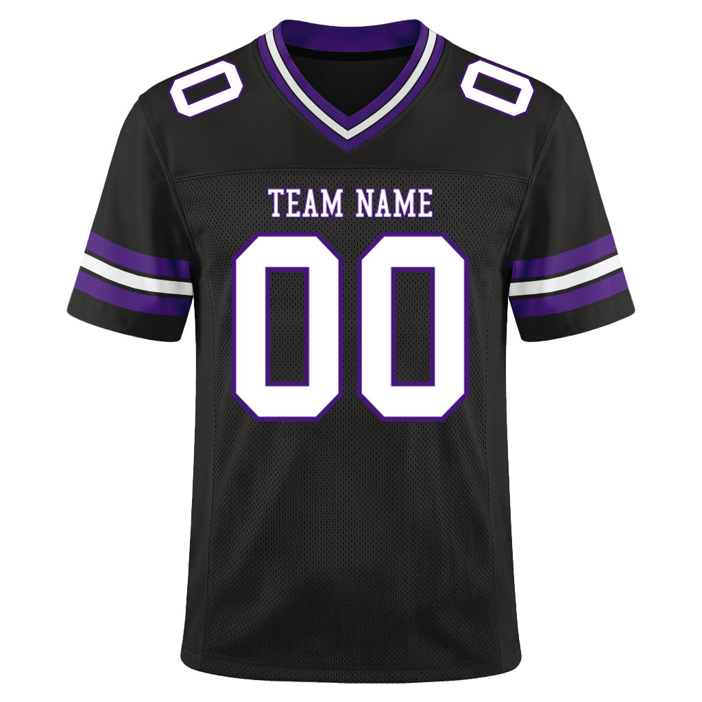 Custom Black White-Purple Mesh Football Jersey