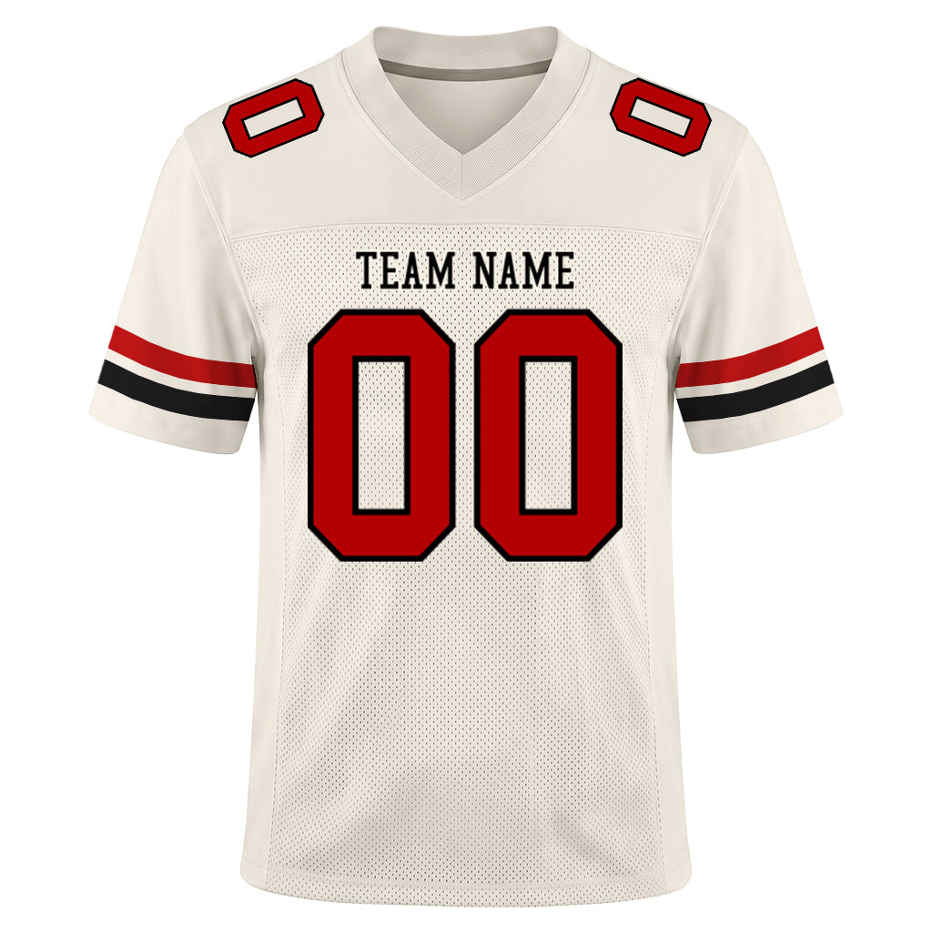 Custom Cream Red-Black Mesh Football Jersey