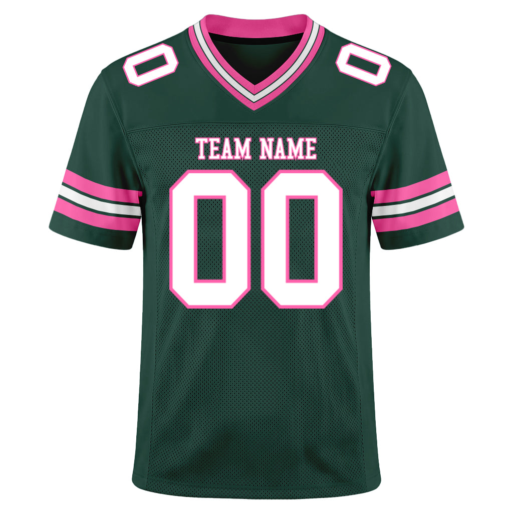 Custom Green White-Pink Mesh Football Jersey