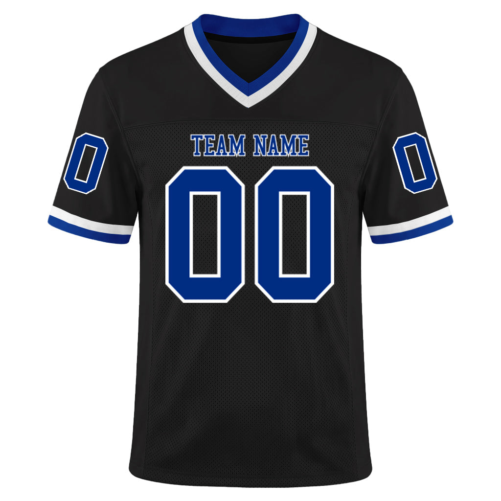 Custom Black Royal-White Mesh Football Jersey