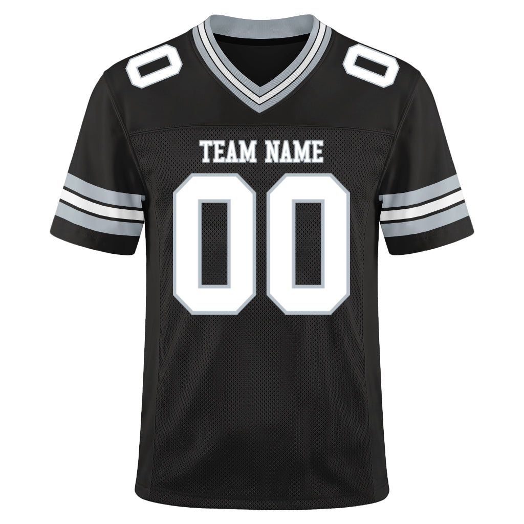 Custom Black White-Silver Mesh Football Jersey