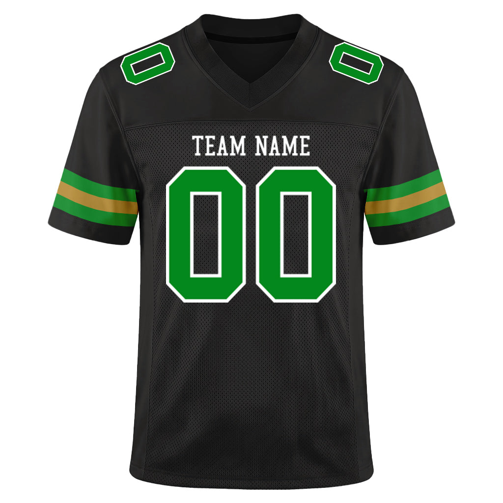Custom Black Grass Green-Old Gold Mesh Football Jersey