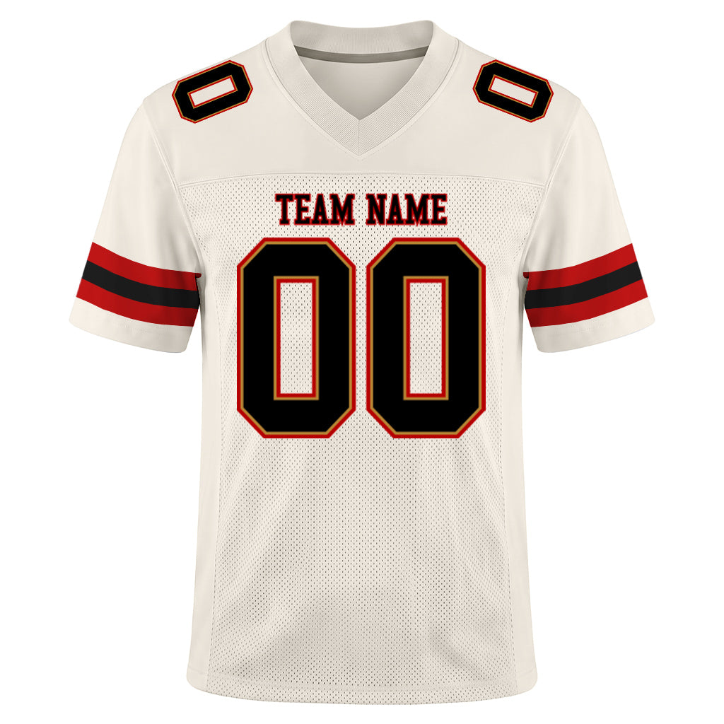 Custom Cream Black-Red Mesh Football Jersey