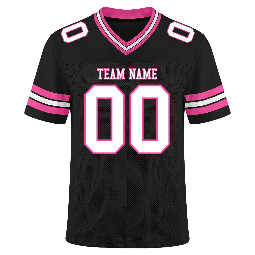 Custom Black White-Pink Mesh Football Jersey