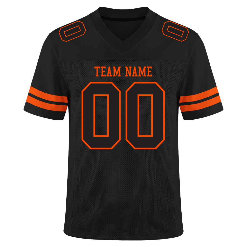 Custom Black Black-Orange Mesh Football Jersey