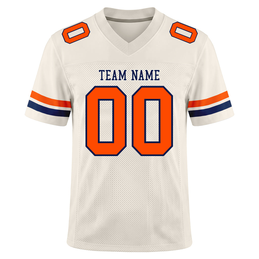 Custom Cream Orange-Navy Mesh Football Jersey