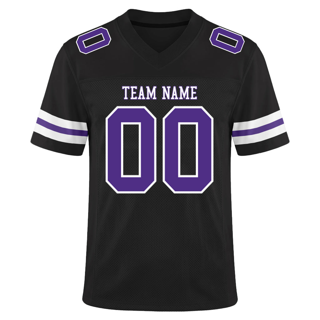 Custom Black Purple-White Mesh Football Jersey