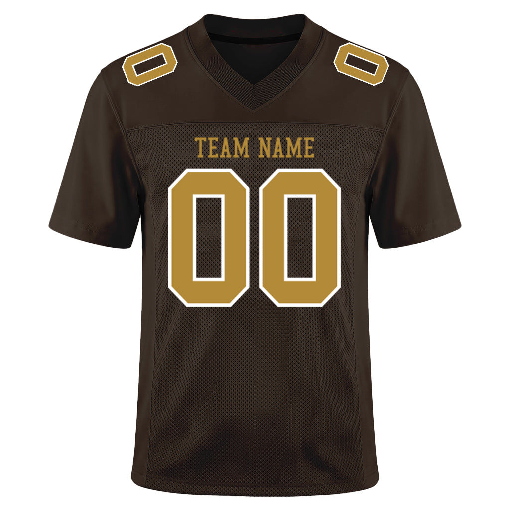 Custom Brown Old Gold-White Mesh Football Jersey
