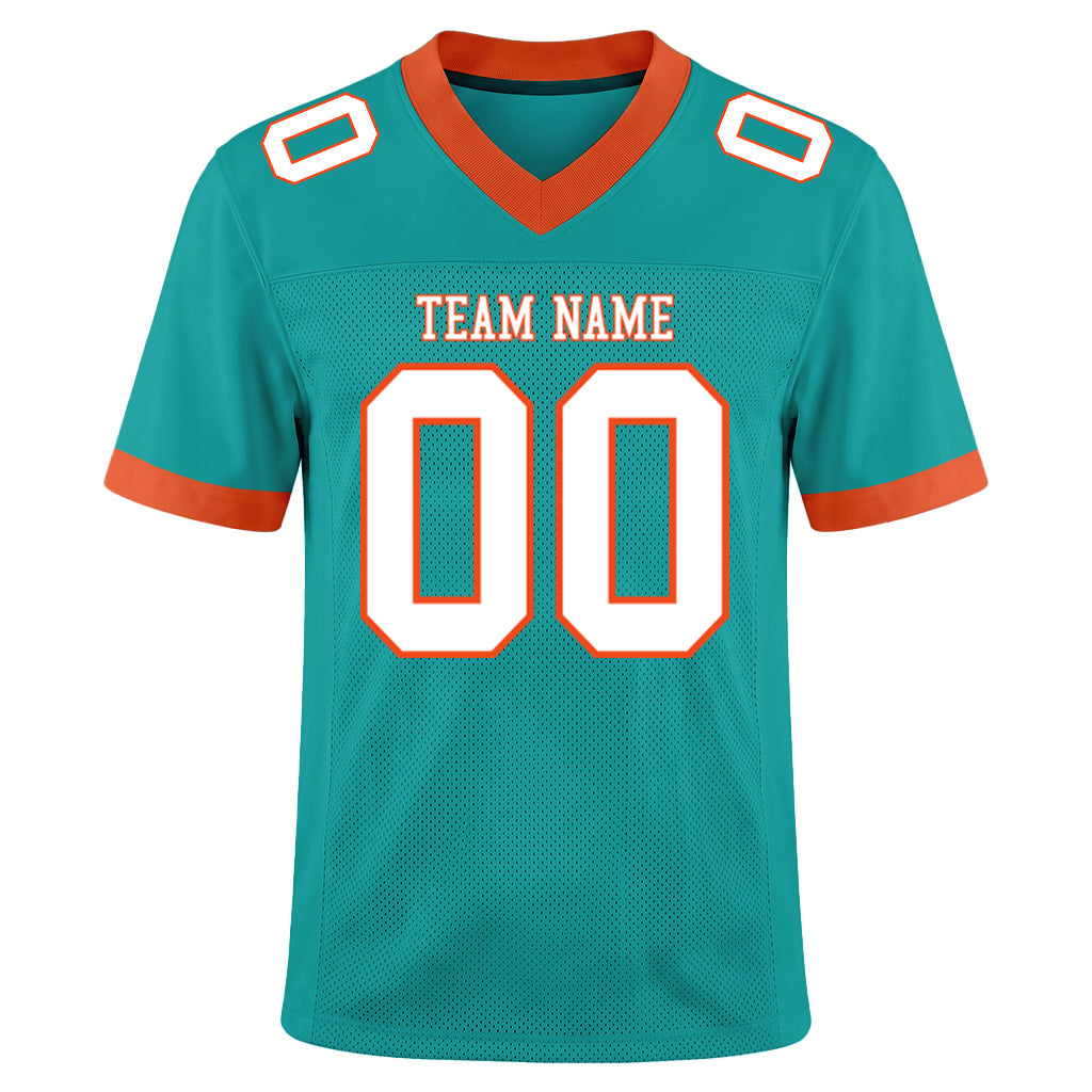 Custom Aqua White-Orange Mesh Football Jersey