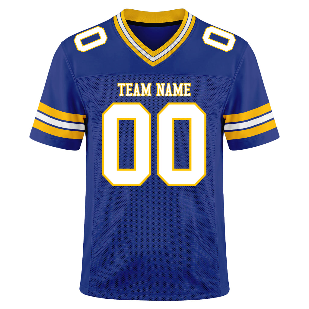 Custom Royal White-Yellow Mesh Football Jersey