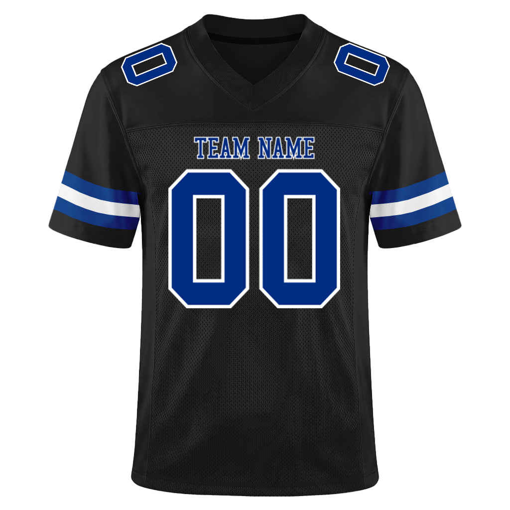 Custom Black Royal-White Mesh Football Jersey