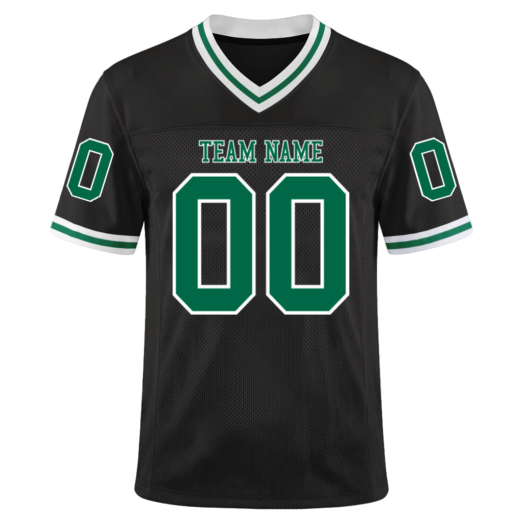 Custom Black Kelly Green-White Mesh Throwback Mesh Football Jersey