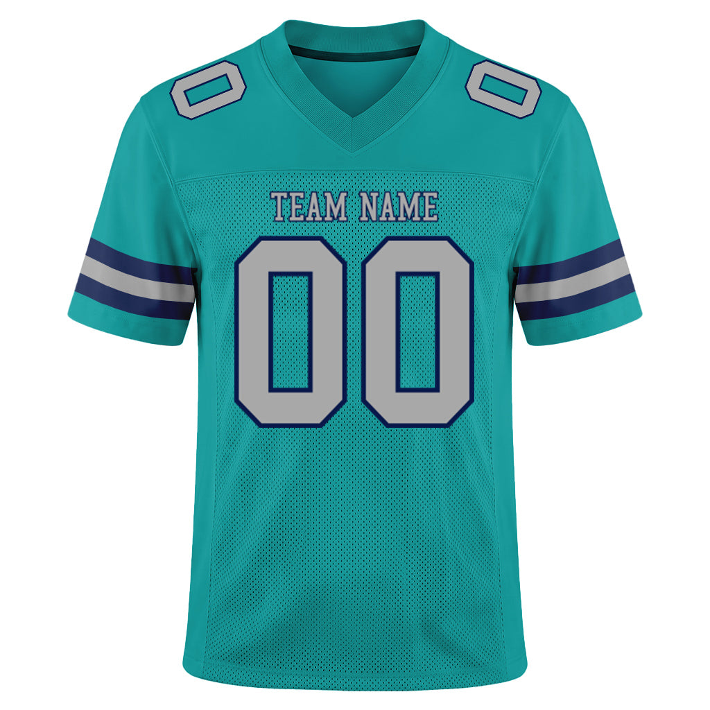 Custom Aqua Gray-Navy Mesh Football Jersey