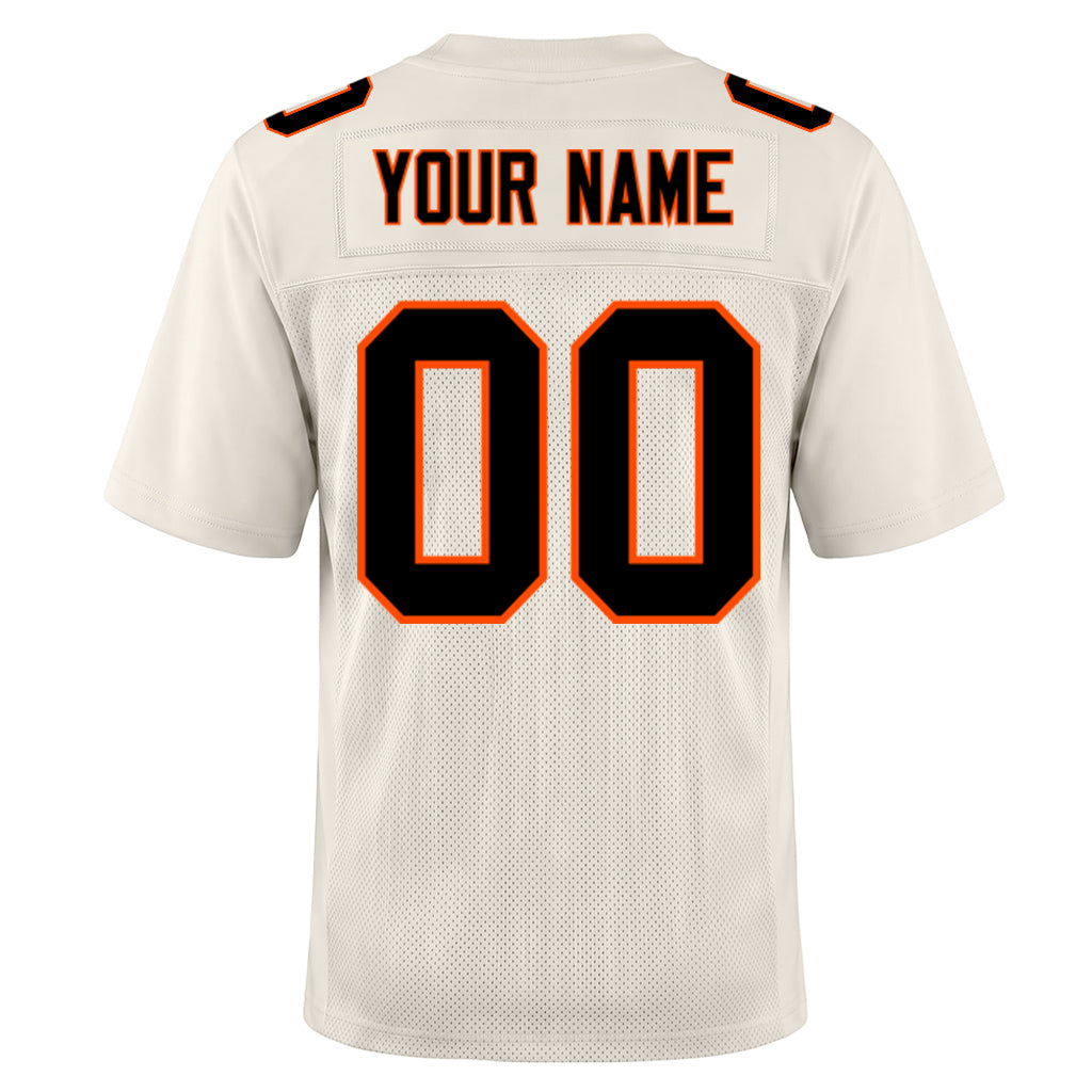 Custom Cream Black-Orange Mesh Football Jersey