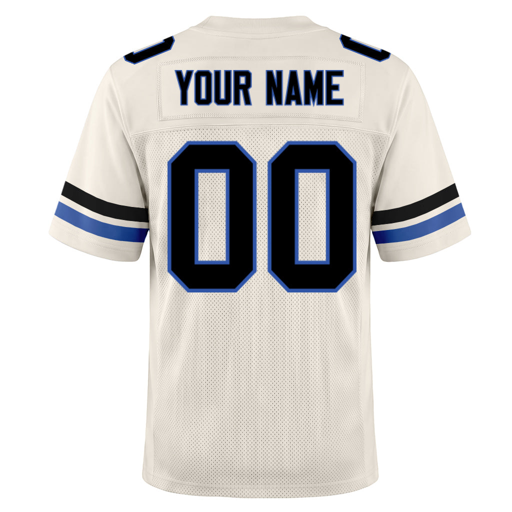 Custom Cream Blue-Black Mesh Football Jersey