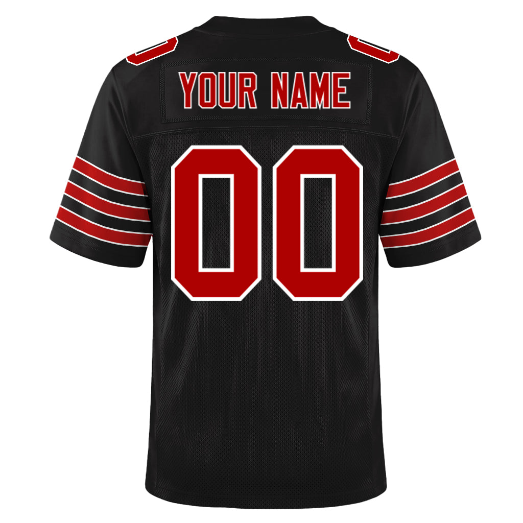 Custom Black Red-White Mesh Football Jersey