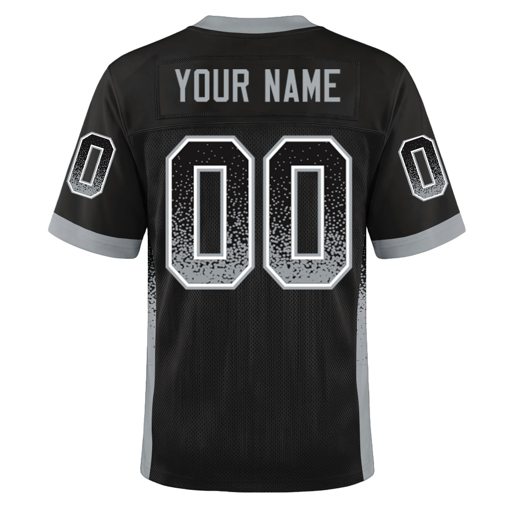 Custom Black Silver-White Mesh Drift Fashion Mesh Football Jersey