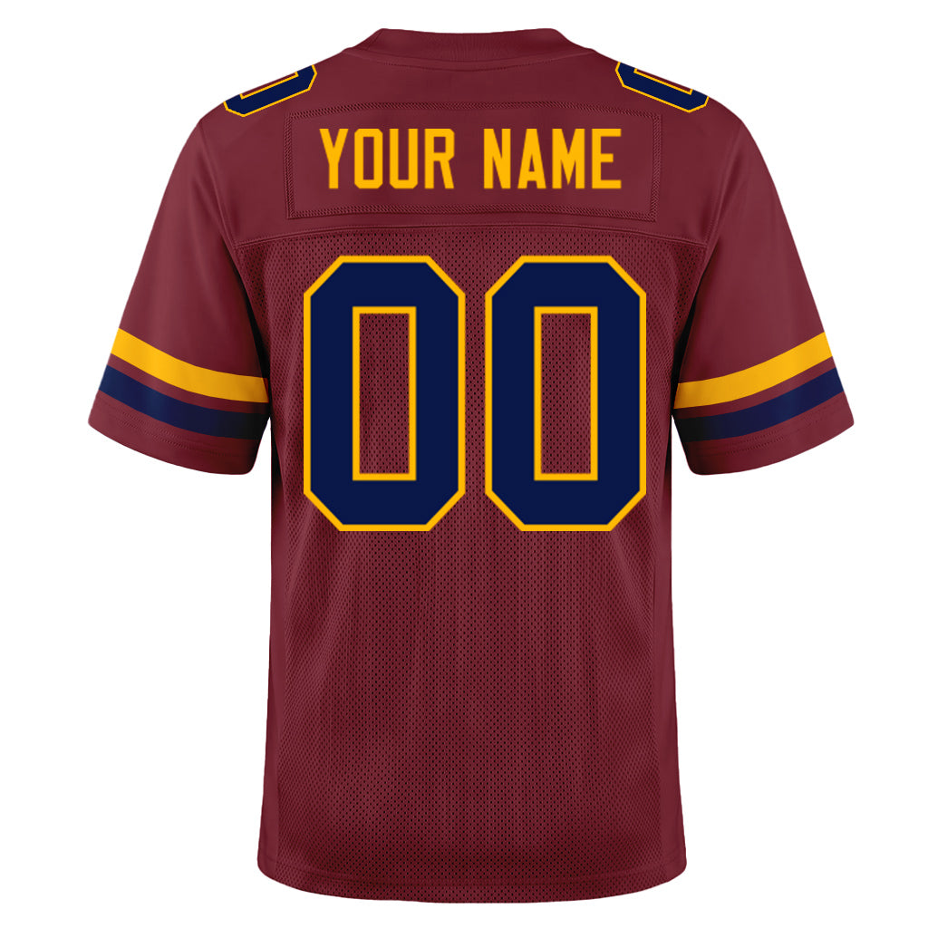 Custom Burgundy Navy-Gold Mesh Football Jersey