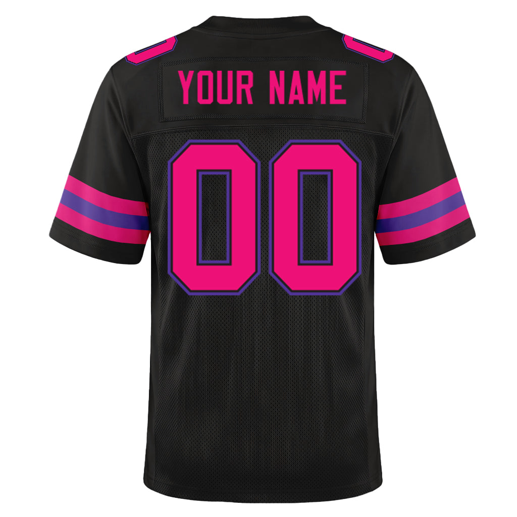 Custom Black Hot Pink-Purple Mesh Football Jersey