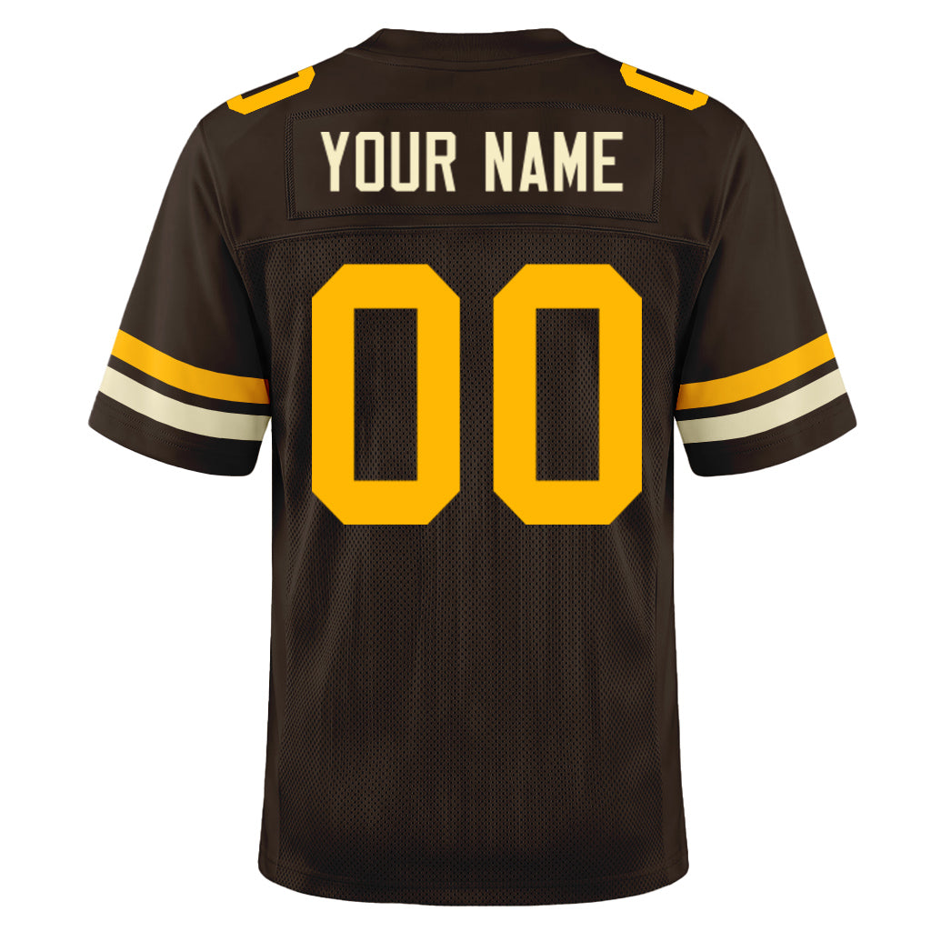 Custom Brown Gold-Cream Mesh Football Jersey
