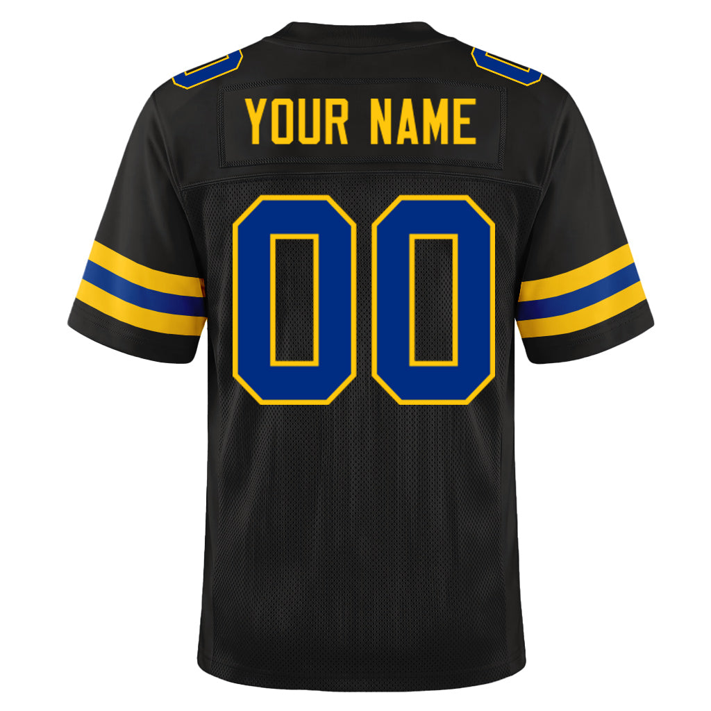 Custom Black Royal-Yellow Mesh Football Jersey