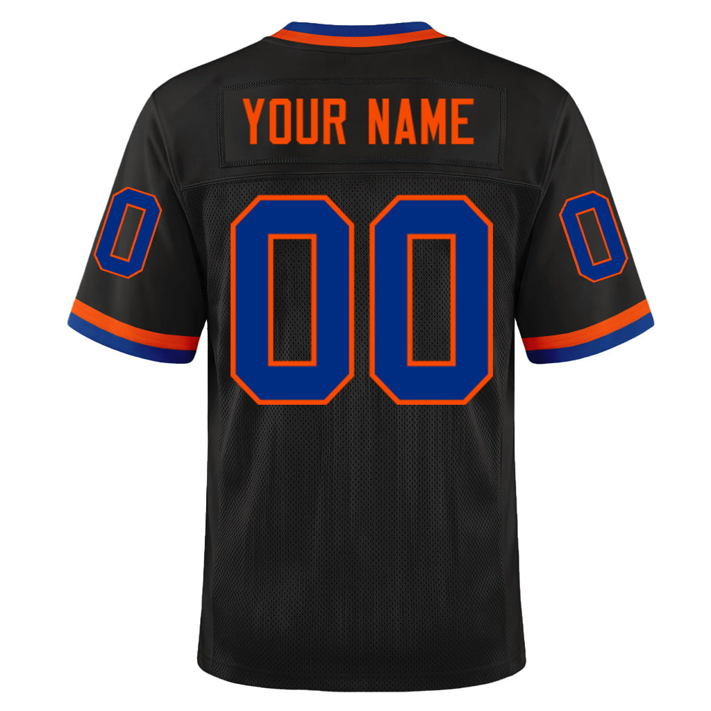 Custom Black Royal-Orange Mesh Throwback Mesh Football Jersey