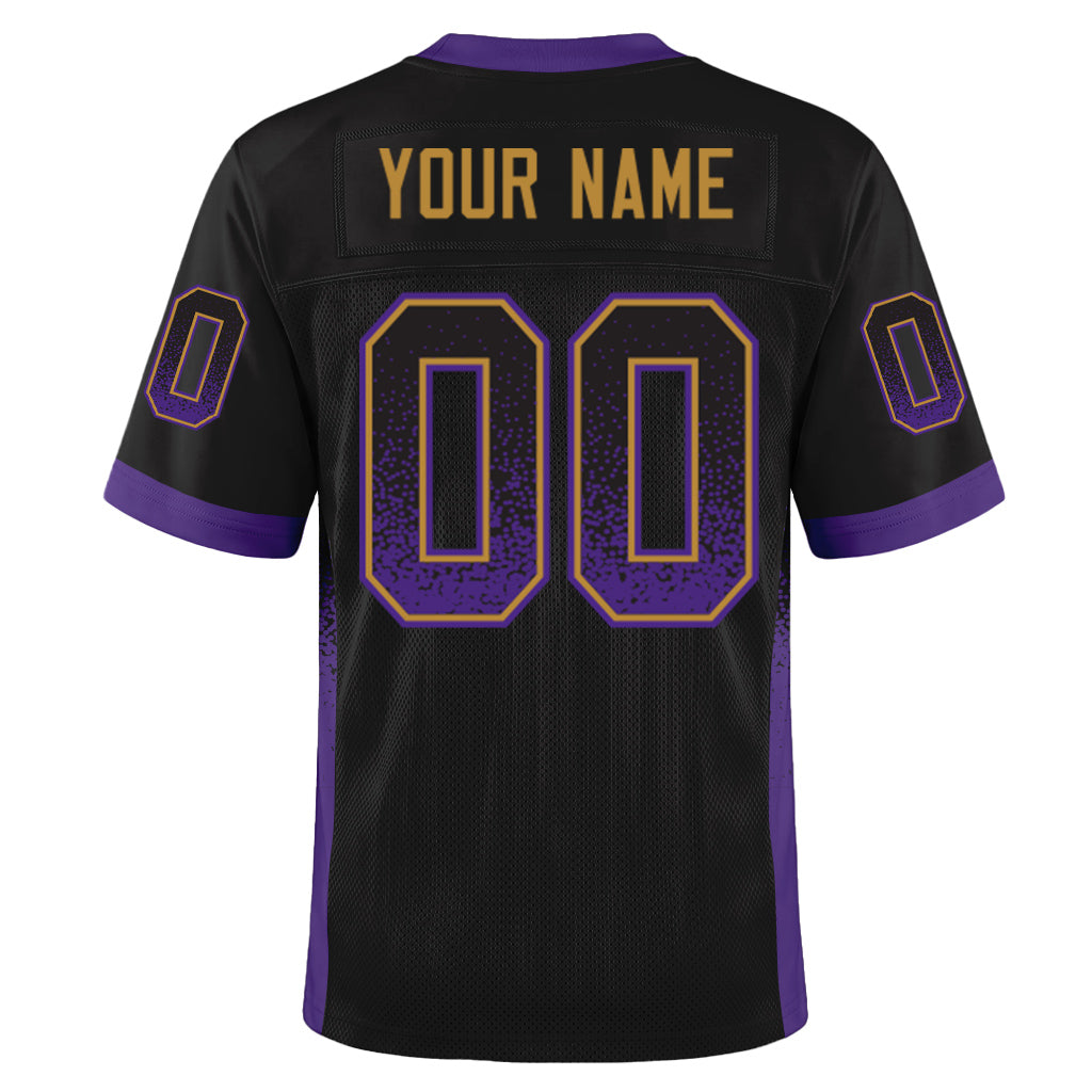 Custom Black Purple-Old Gold Drift Fashion Mesh Football Jersey