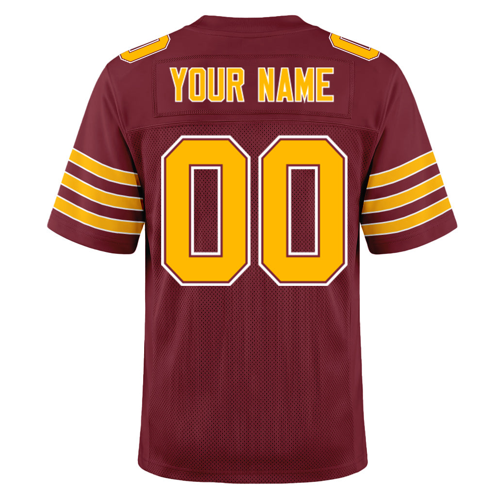 Custom Burgundy Gold-White Mesh Football Jersey