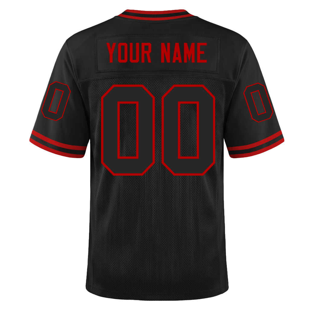 Custom Black Red Mesh Throwback Mesh Football Jersey