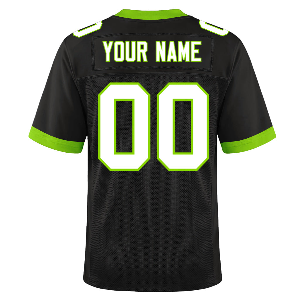 Custom Black White-Neon Green Mesh Football Jersey