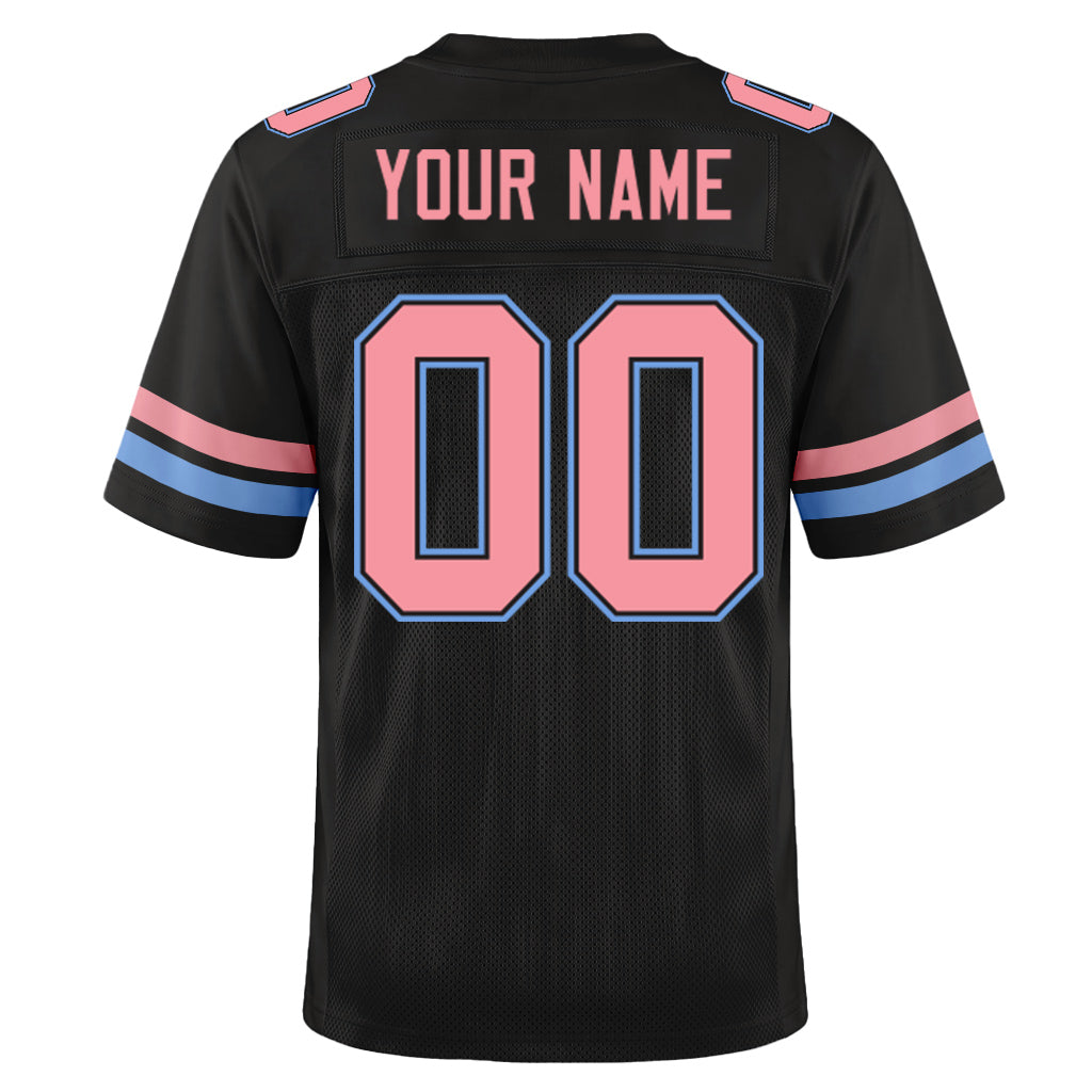 Custom Black Medium Pink-Light Blue Mesh Football Jersey