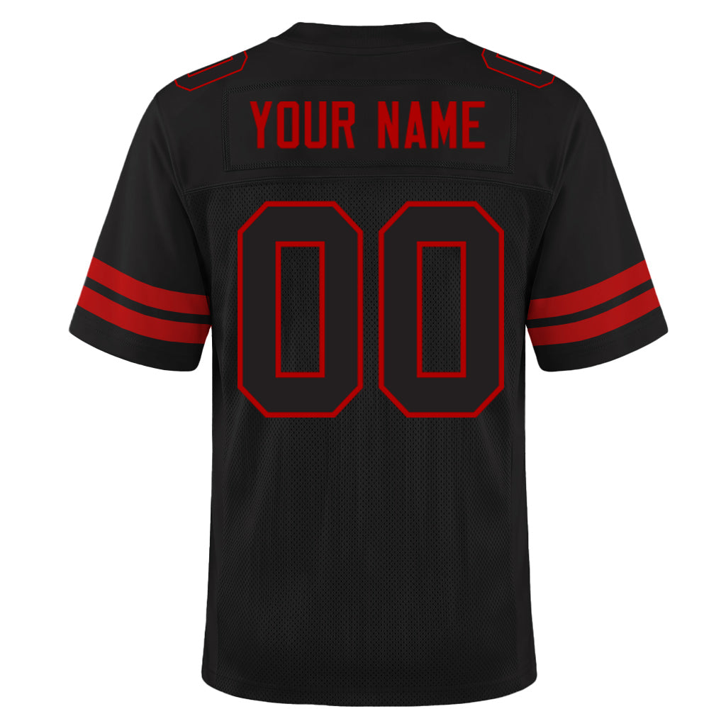 Custom Black Black-Red Mesh Football Jersey