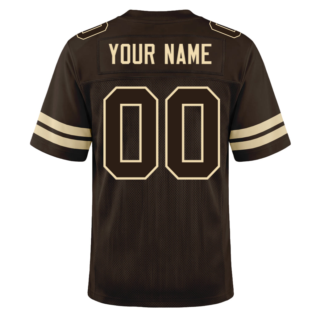 Custom Brown Brown-Cream Mesh Football Jersey