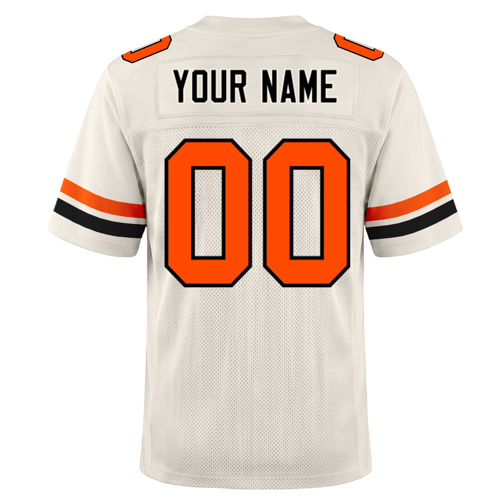 Custom Cream Orange-Black Mesh Football Jersey