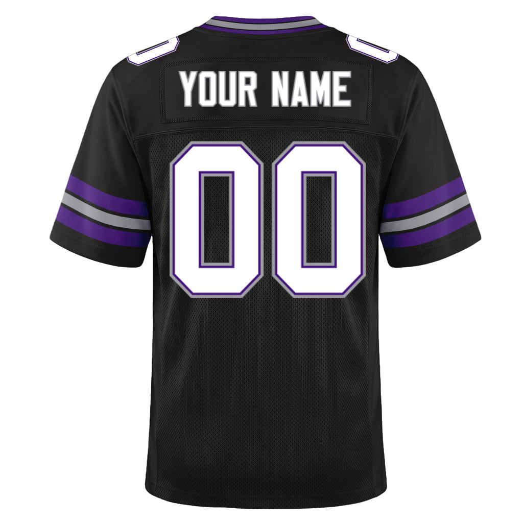 Custom Black White Purple-Gray Mesh Football Jersey