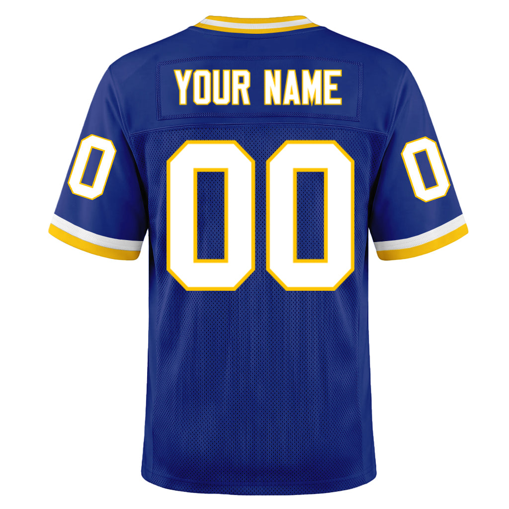 Custom Royal White-Gold Mesh Football Jersey
