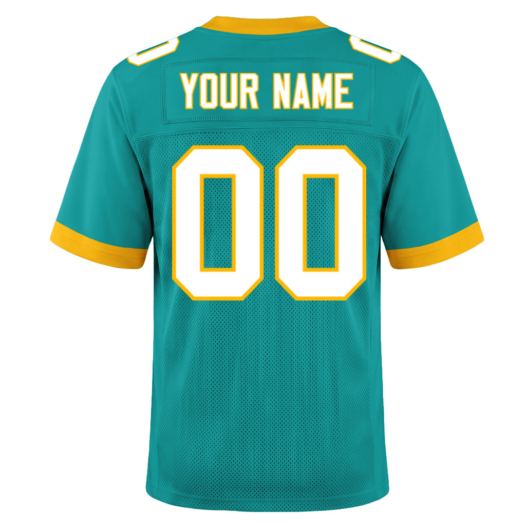 Custom Aqua White-Gold Mesh Football Jersey